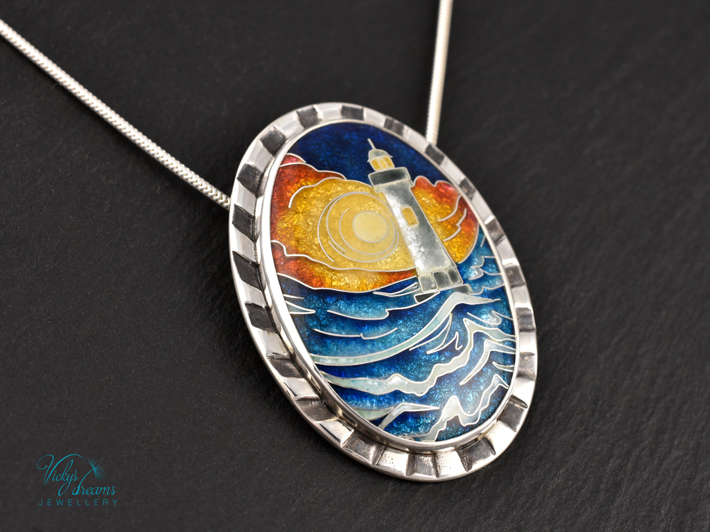 Sunset Lighthouse Cloisonné enamel pendant