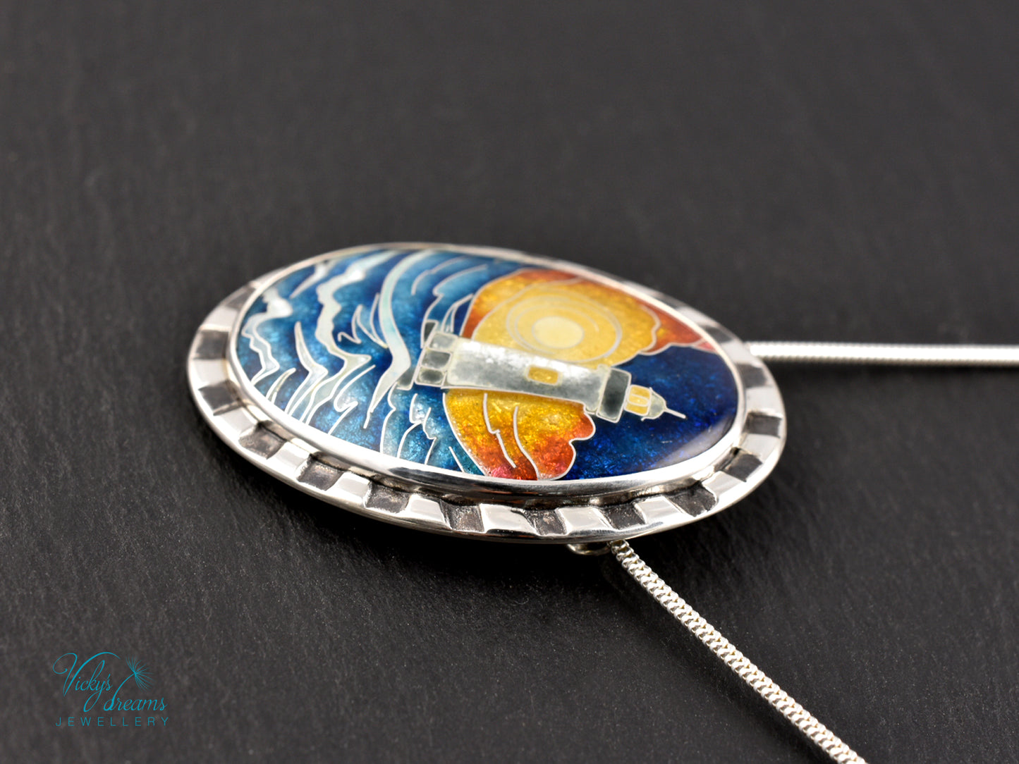 Sunset Lighthouse Cloisonné enamel pendant