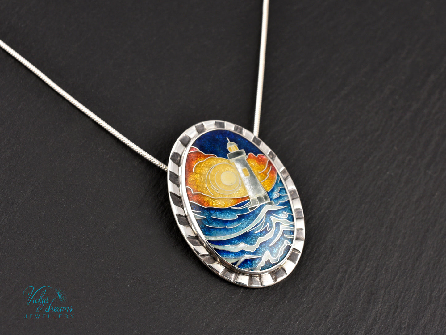 Sunset Lighthouse Cloisonné enamel pendant