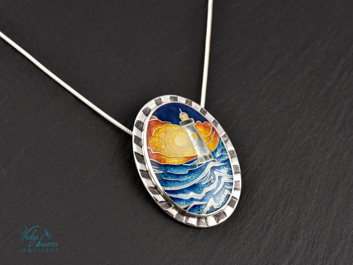sunrise lighthouse cloisonne enamel pendant