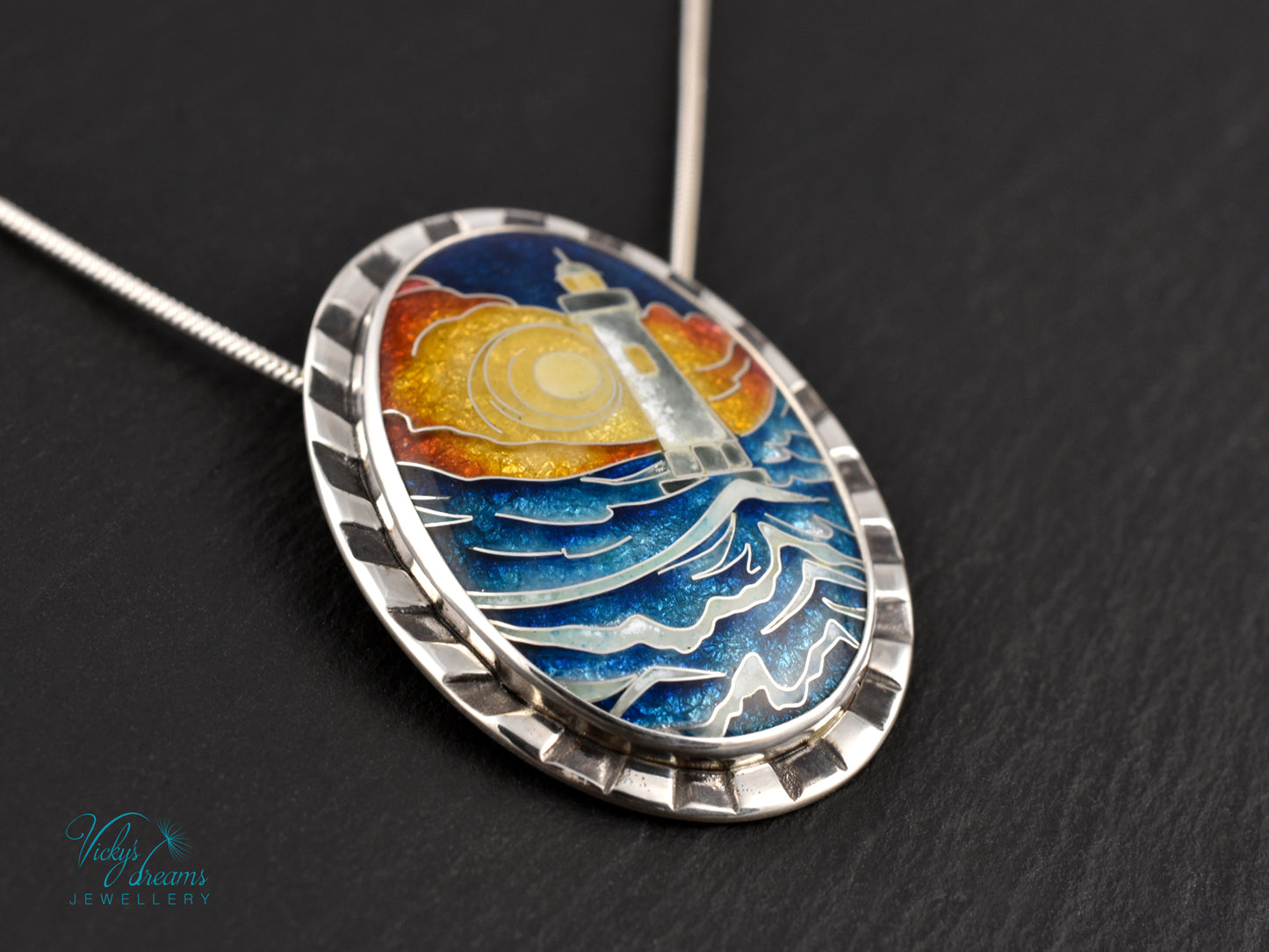 Sunset Lighthouse Cloisonné enamel pendant
