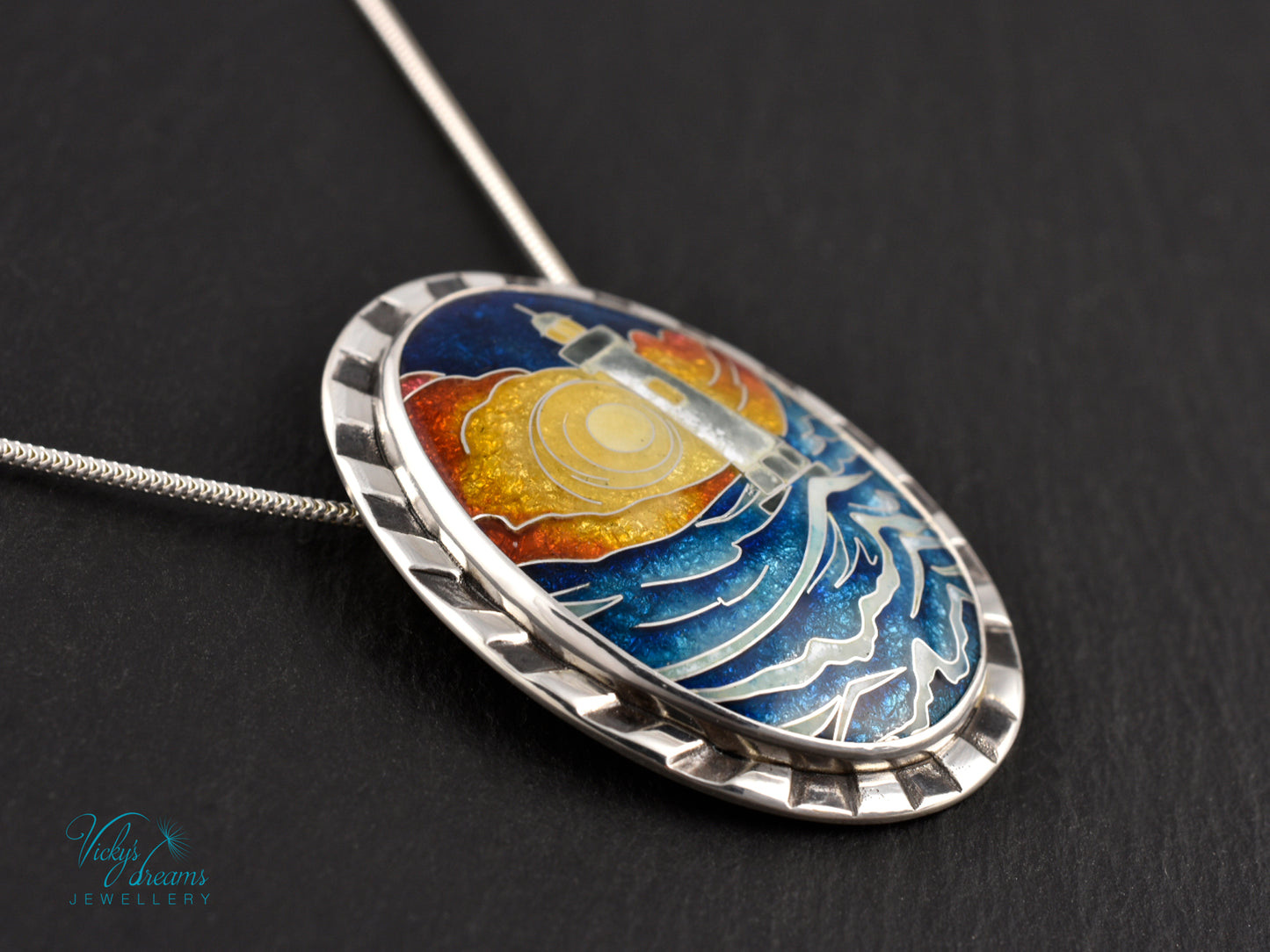 Sunset Lighthouse Cloisonné enamel pendant