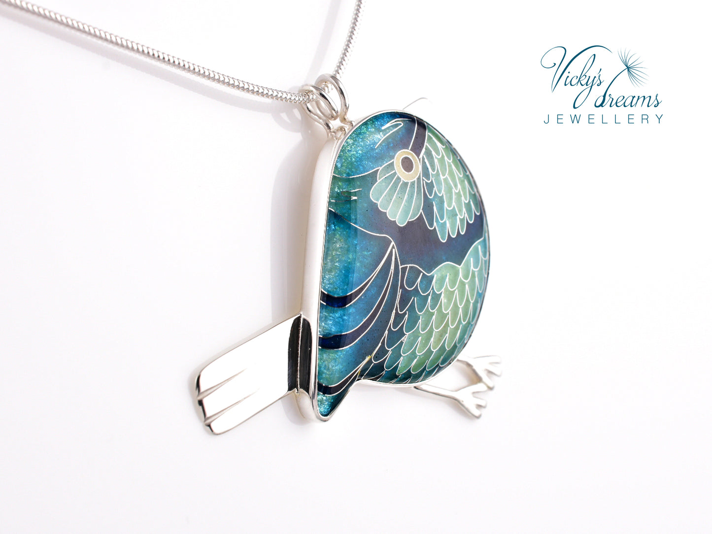 blue birdie Cloisonné enamel pendant