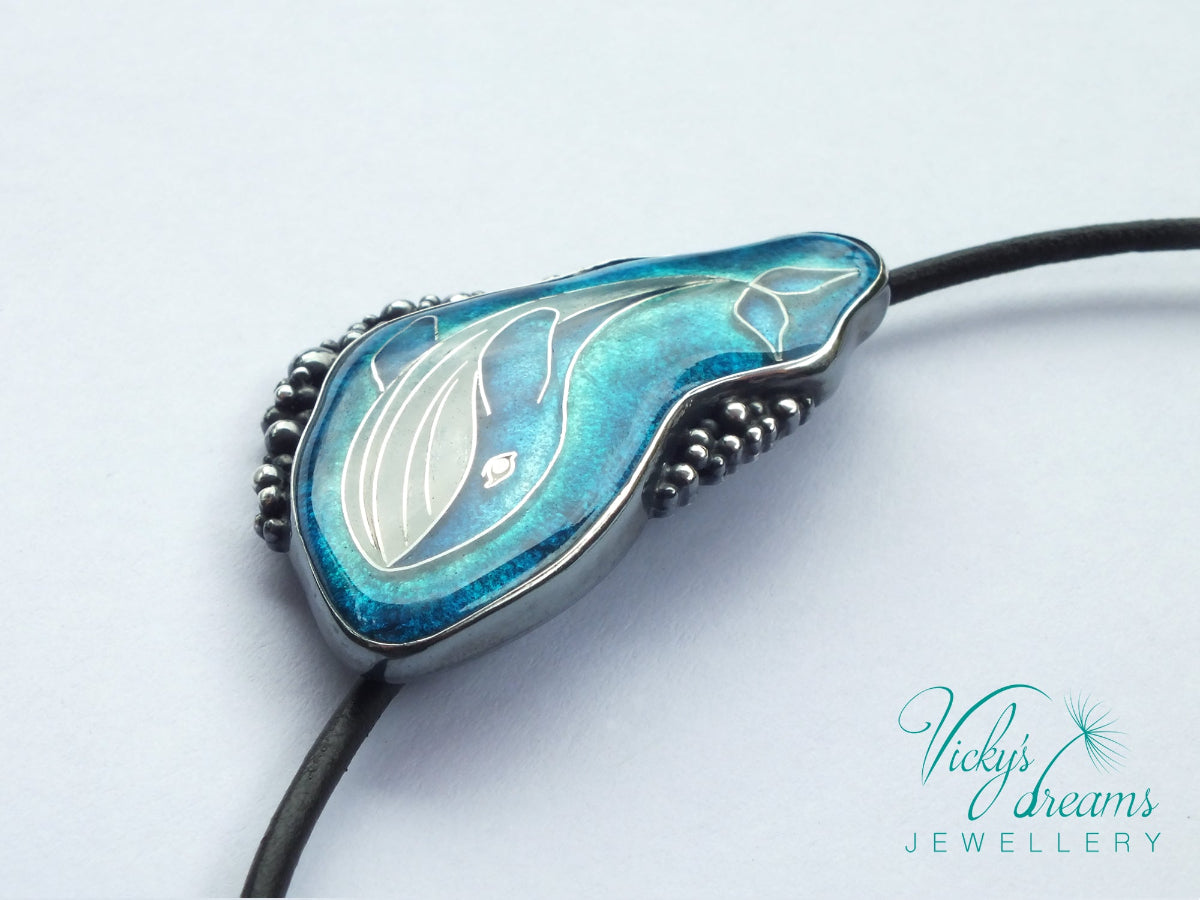 coisonne enamel, whale design pendant