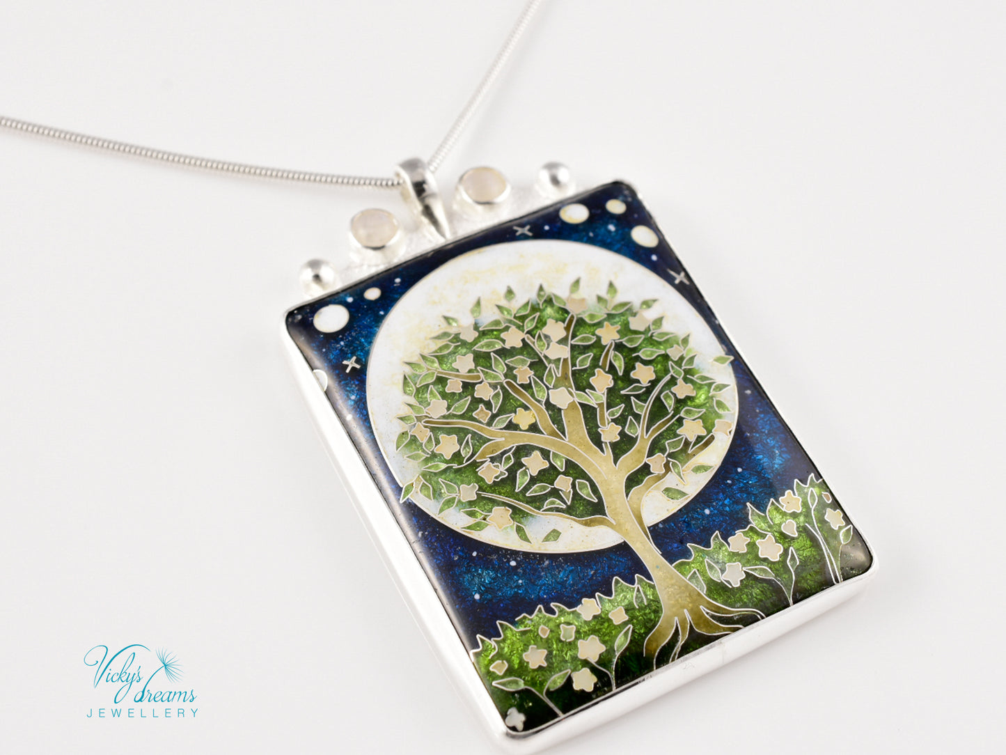 William Morris inspired Virago pendant, cloisonné enamel on sterling silver