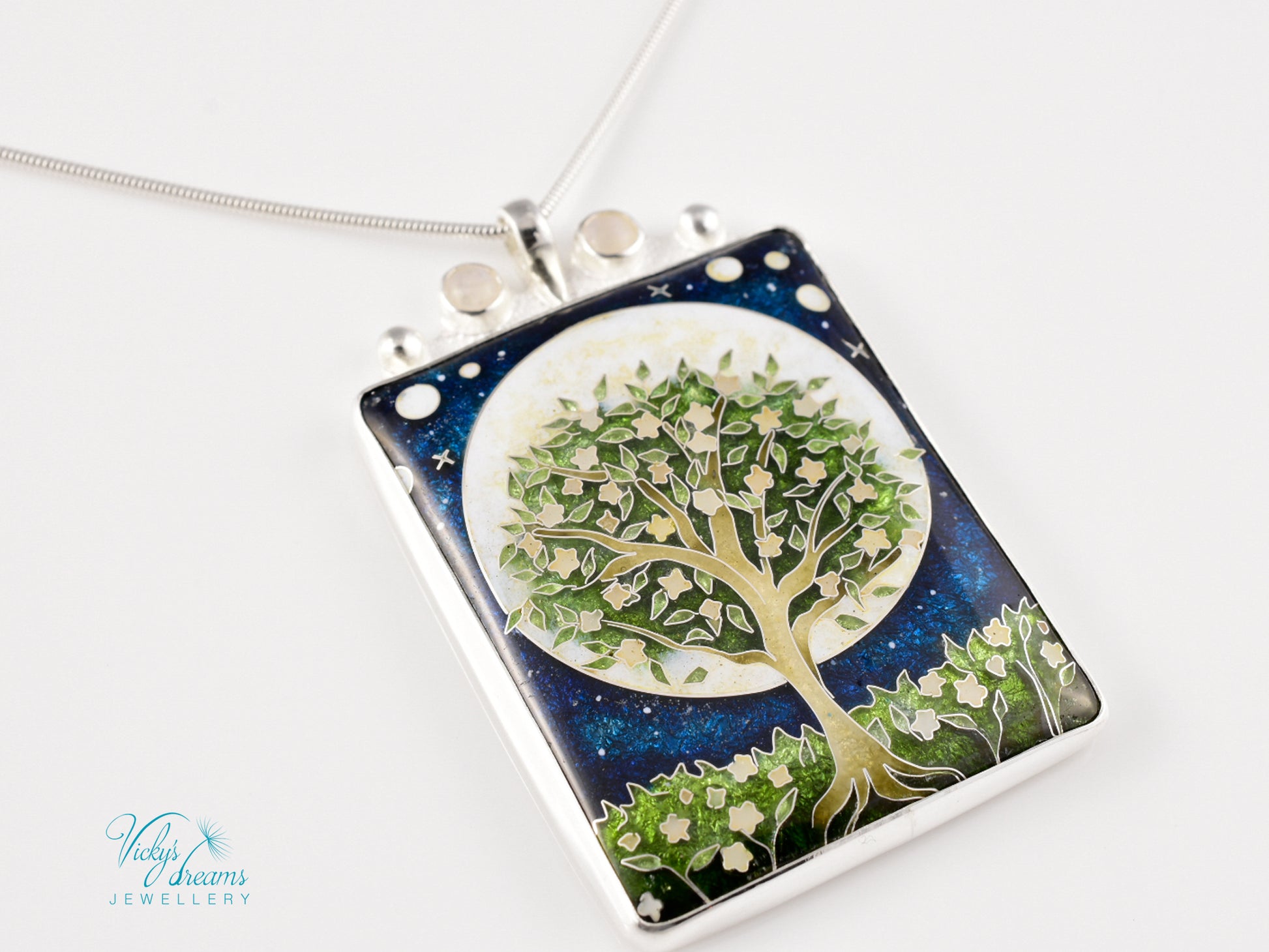 William Morris inspired Virago pendant, cloisonné enamel on sterling silver