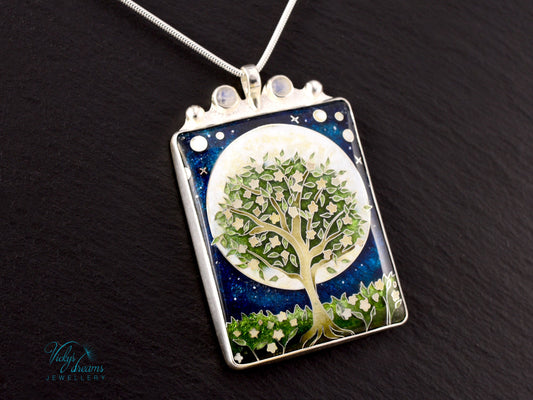 William Morris inspired Virago pendant, cloisonné enamel on sterling silver