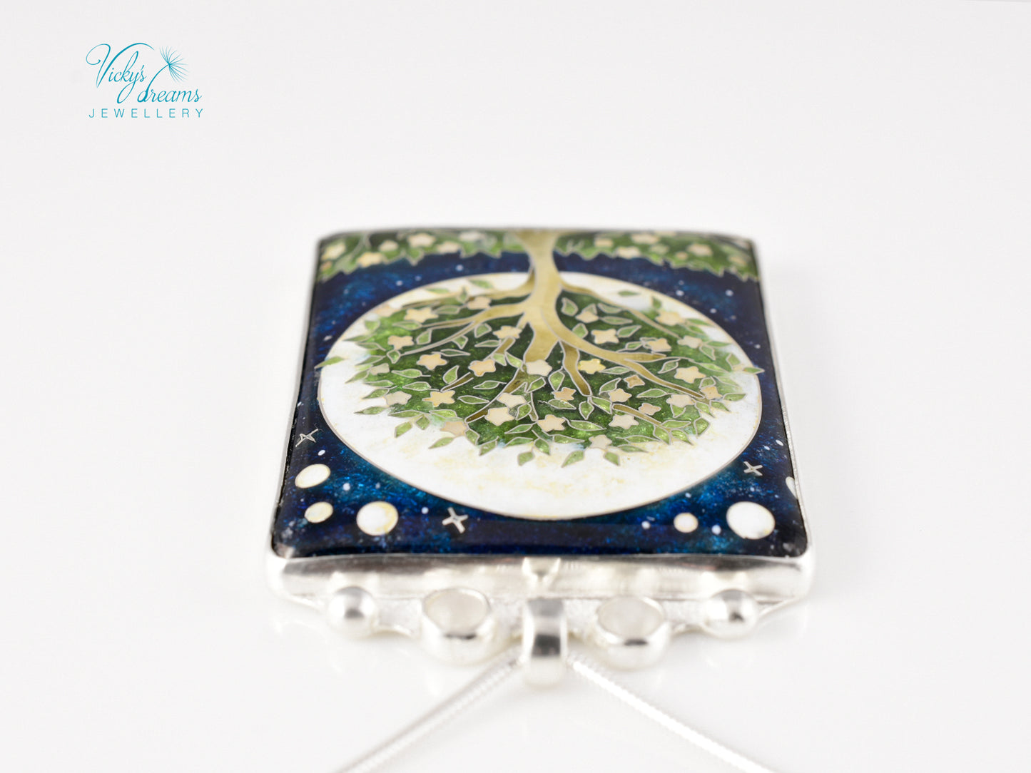 William Morris inspired Virago pendant, cloisonné enamel on sterling silver