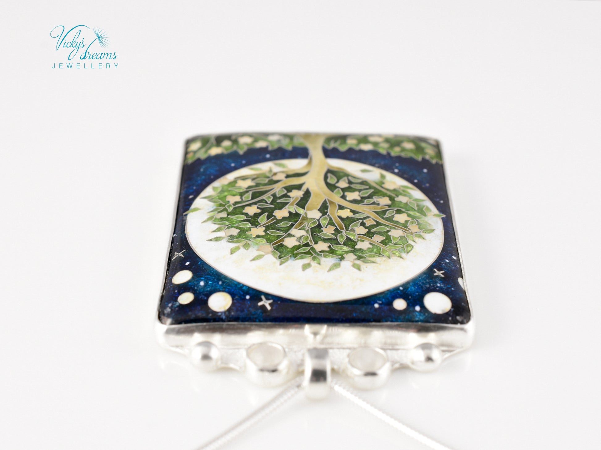 William Morris inspired Virago pendant, cloisonné enamel on sterling silver