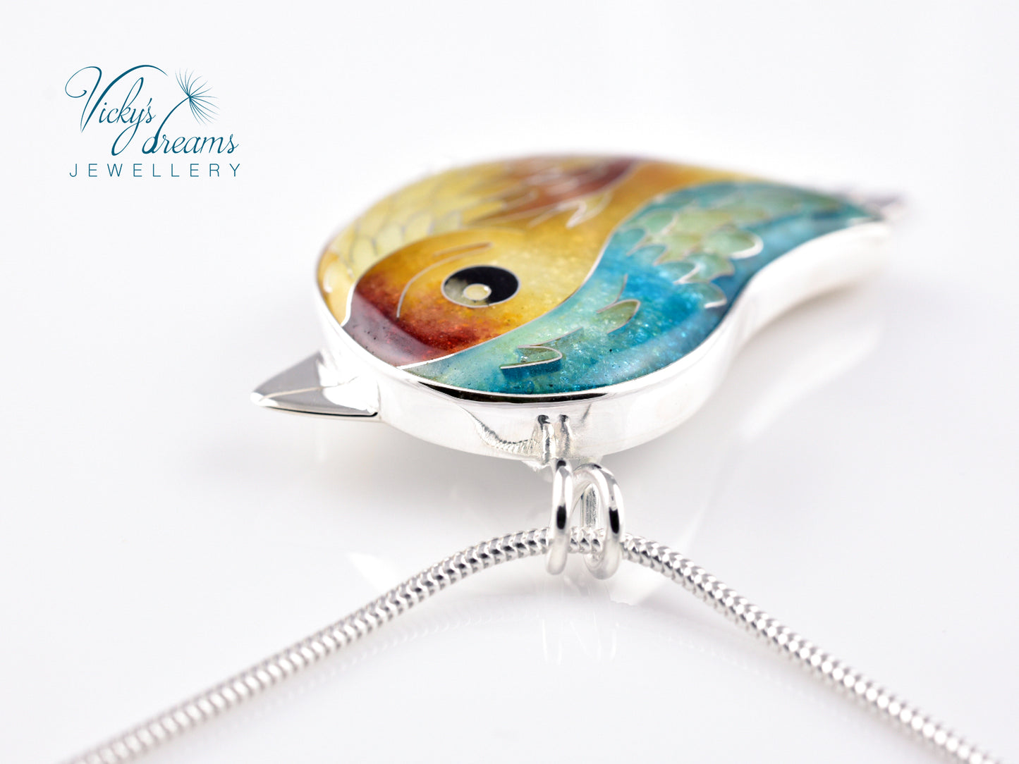 yellow & brown birdie Cloisonné enamel pendant