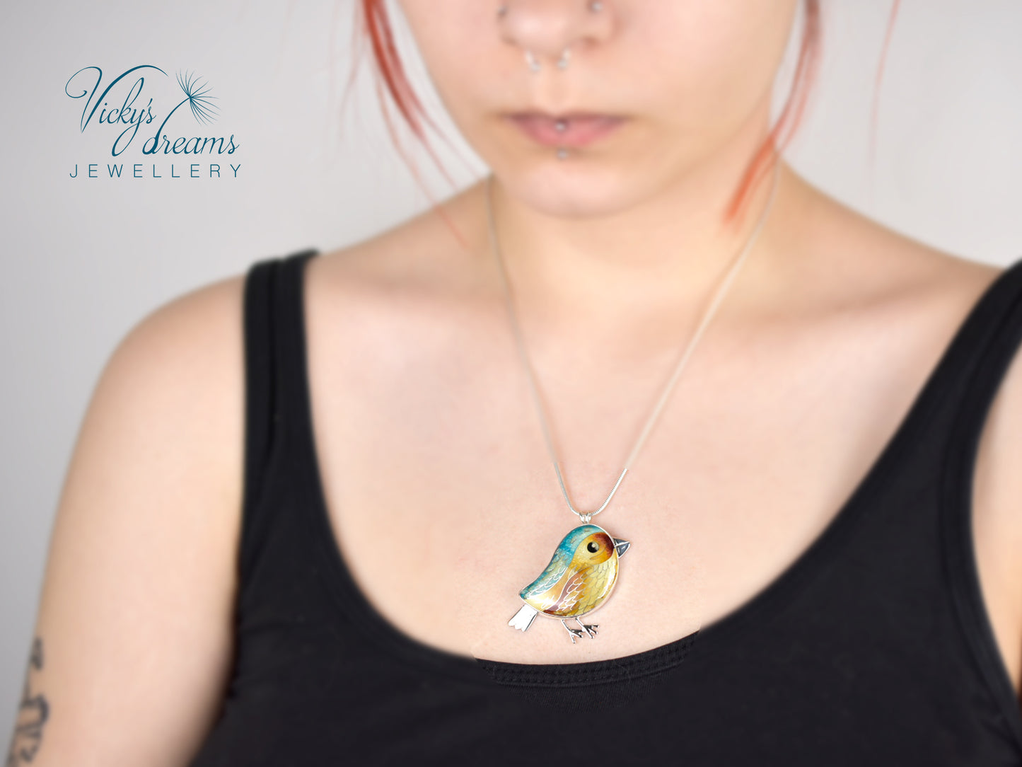 yellow & brown birdie Cloisonné enamel pendant