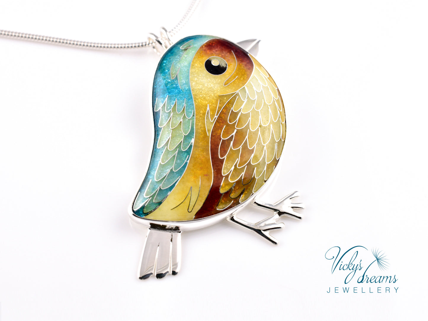 yellow & brown birdie Cloisonné enamel pendant
