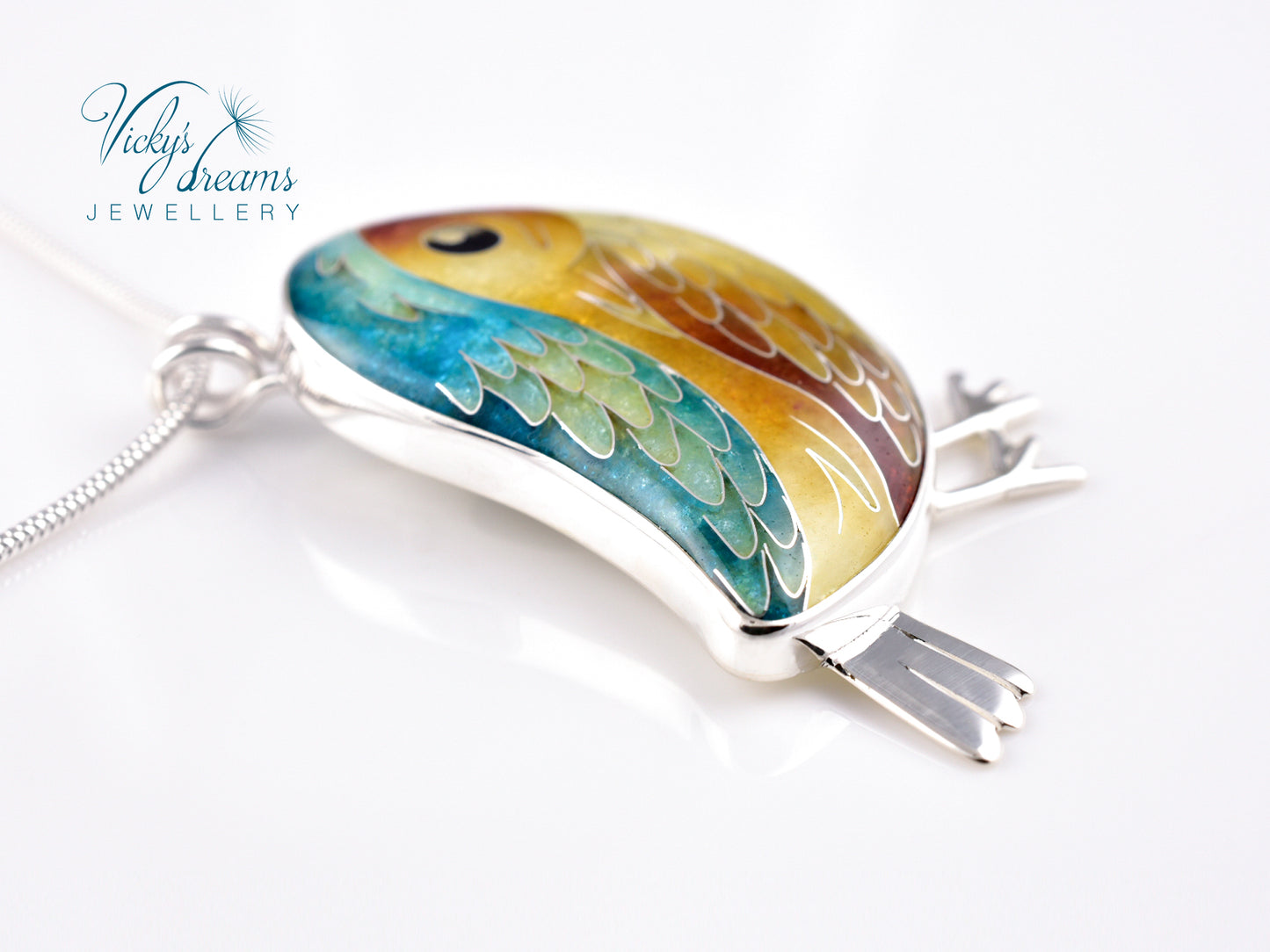 yellow & brown birdie Cloisonné enamel pendant