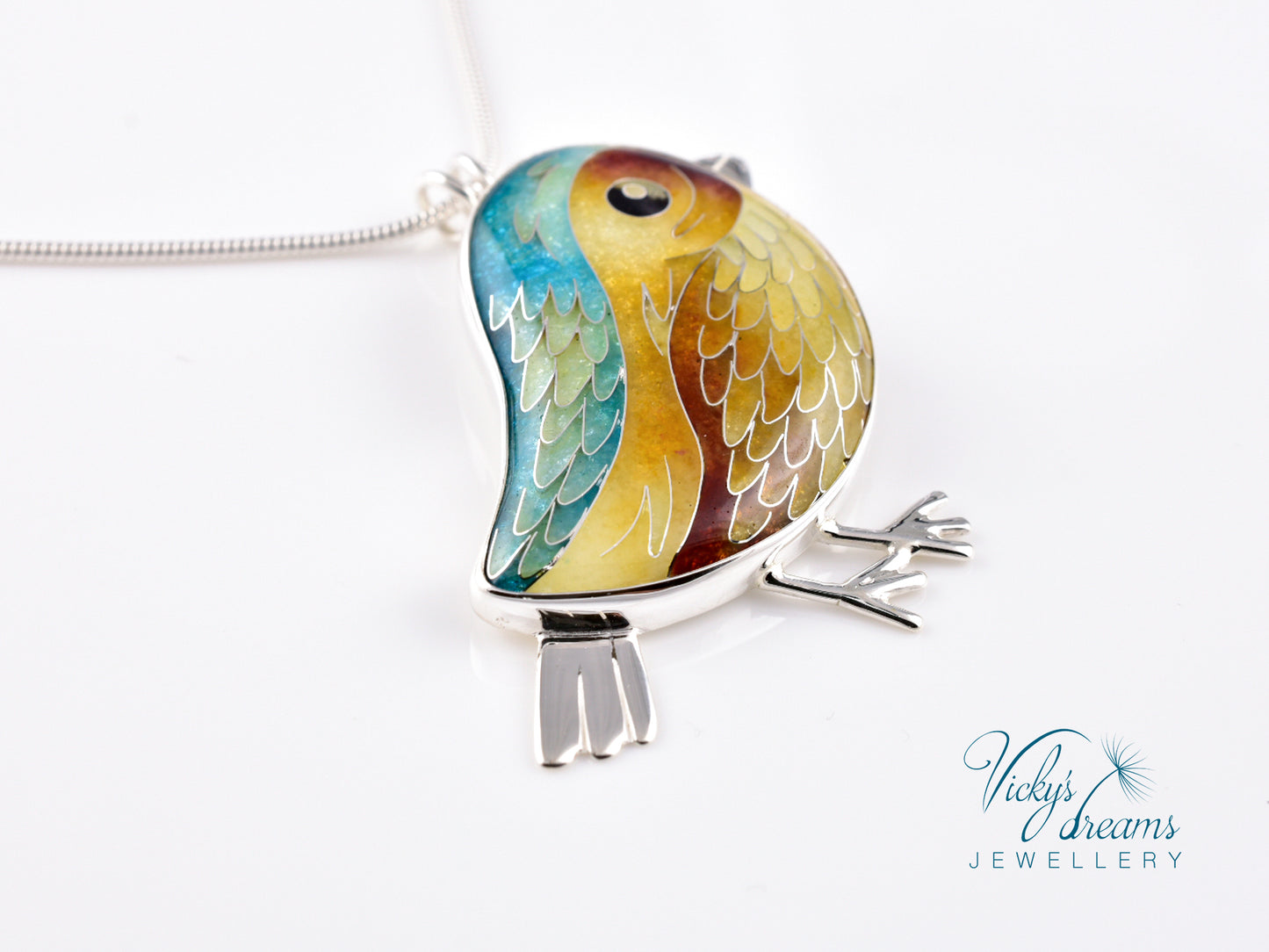 yellow & brown birdie Cloisonné enamel pendant