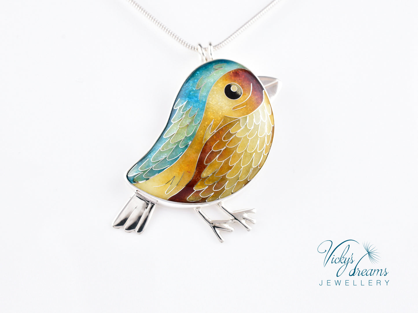 yellow & brown birdie Cloisonné enamel pendant