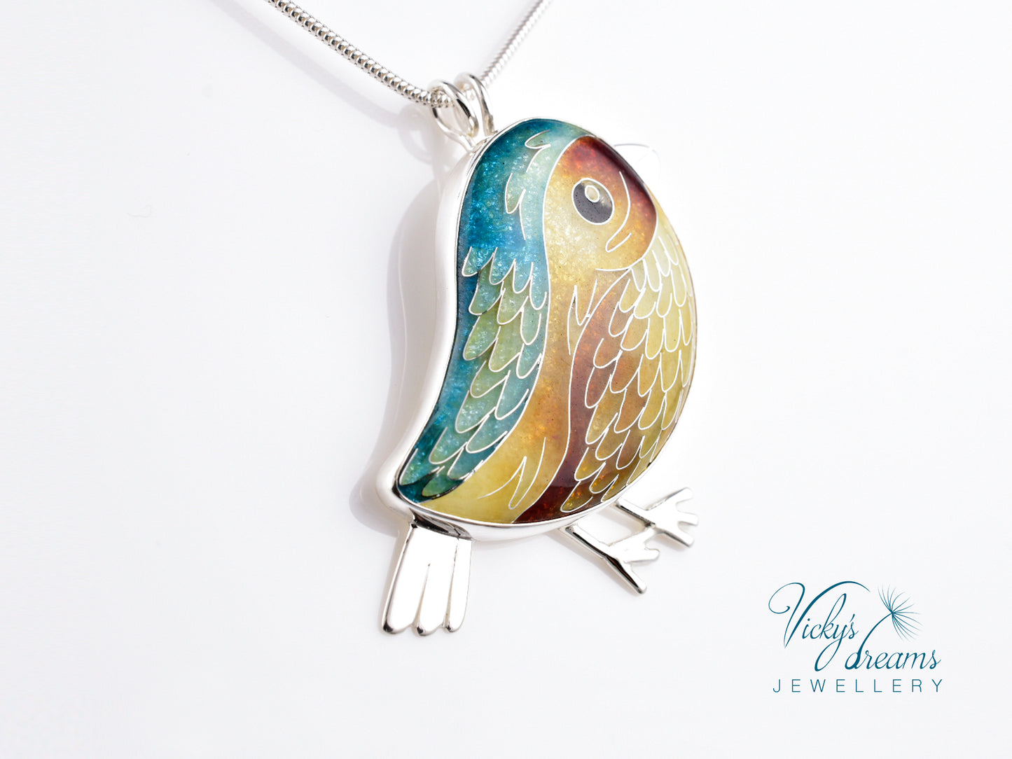 yellow & brown birdie Cloisonné enamel pendant