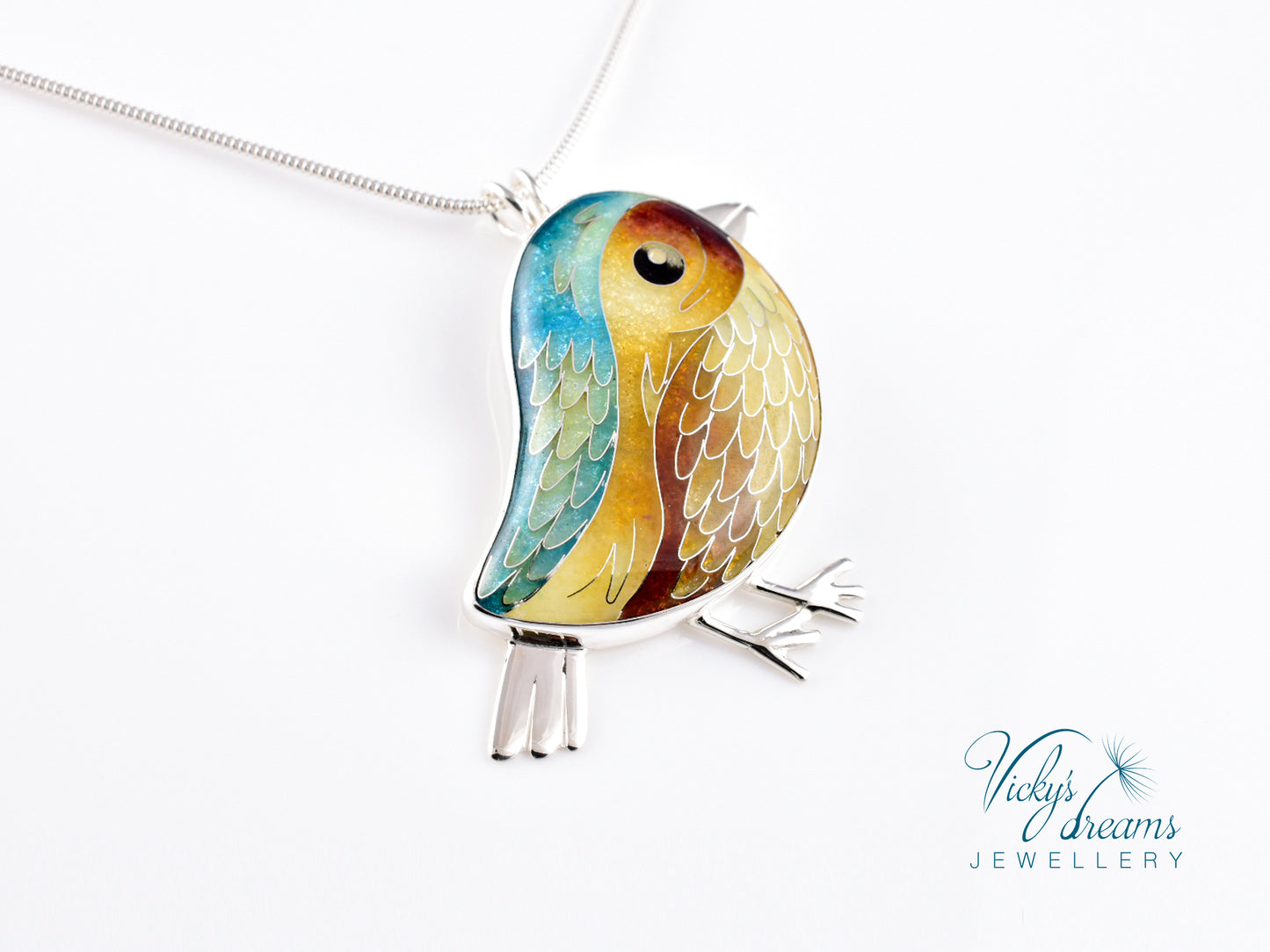 yellow & brown birdie Cloisonné enamel pendant