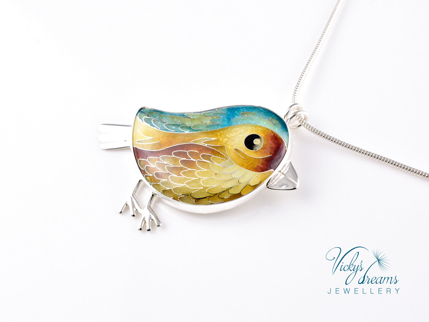 yellow & brown birdie Cloisonné enamel pendant
