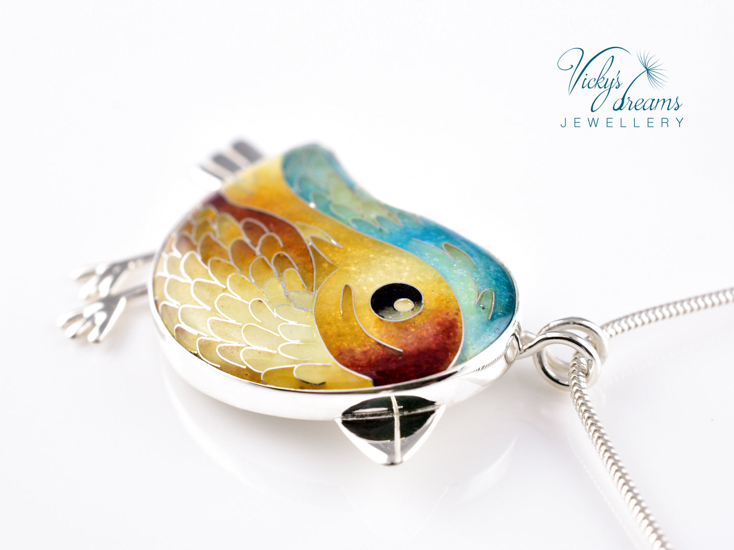 yellow & brown birdie Cloisonné enamel pendant