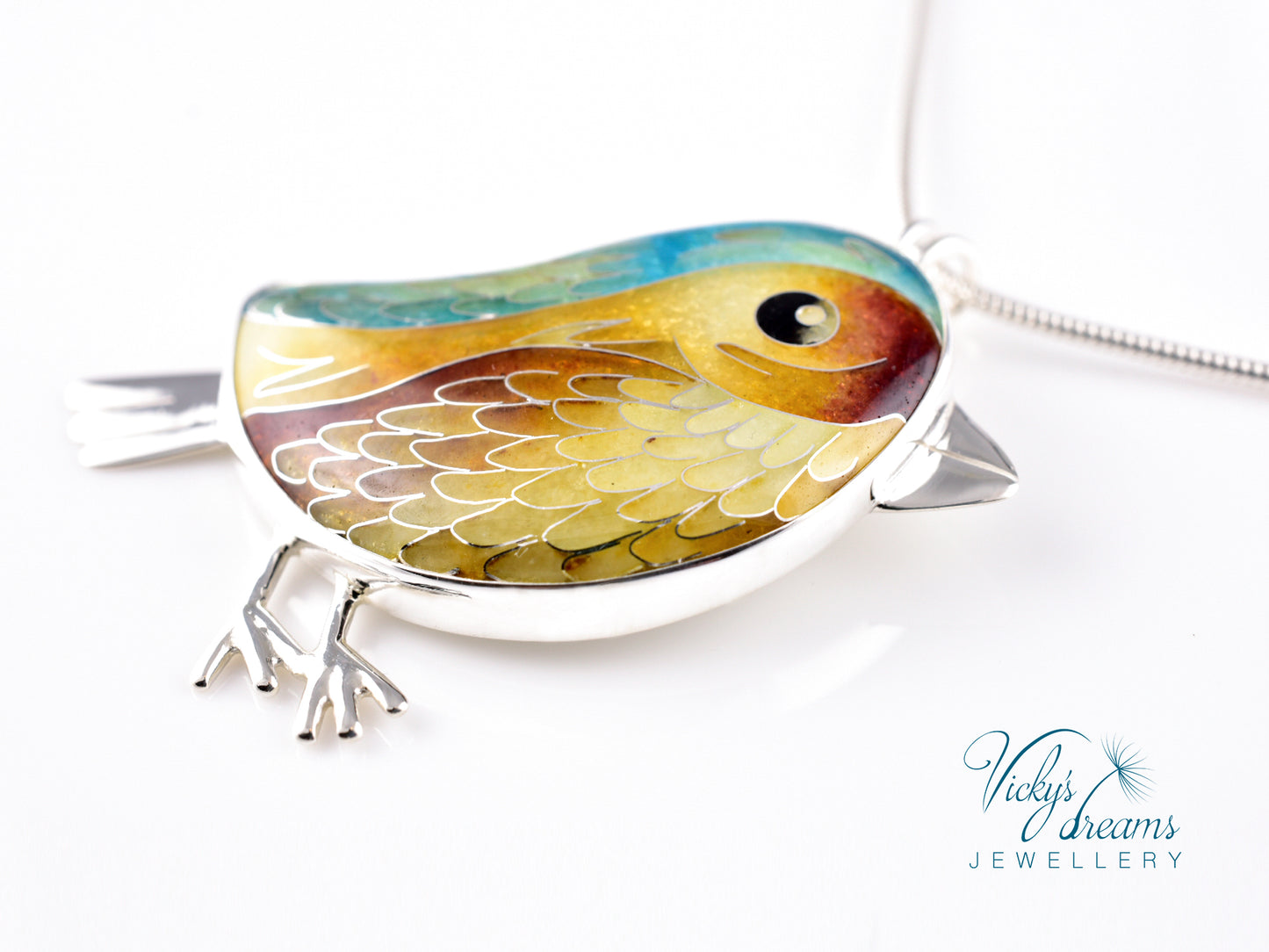 yellow & brown birdie Cloisonné enamel pendant