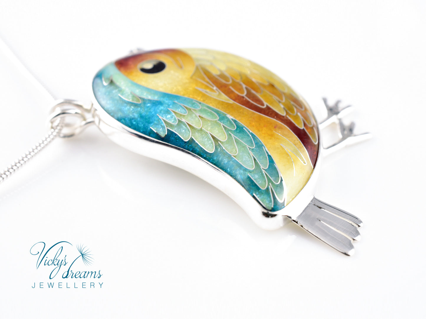 yellow & brown birdie Cloisonné enamel pendant