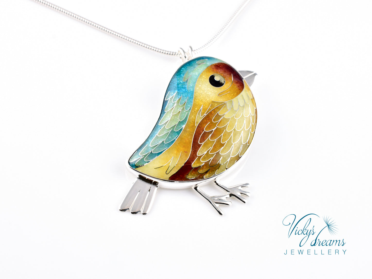 yellow & brown birdie Cloisonné enamel pendant