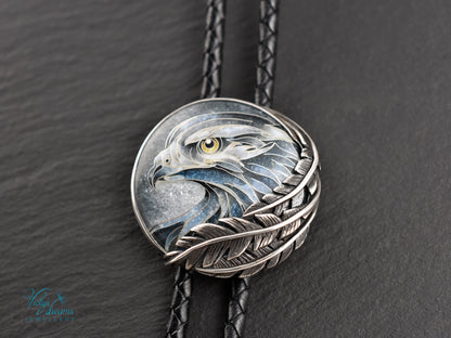 Eagle Spirit Bolo Tie – Cloisonné Enamel in Sterling Silver Feathers