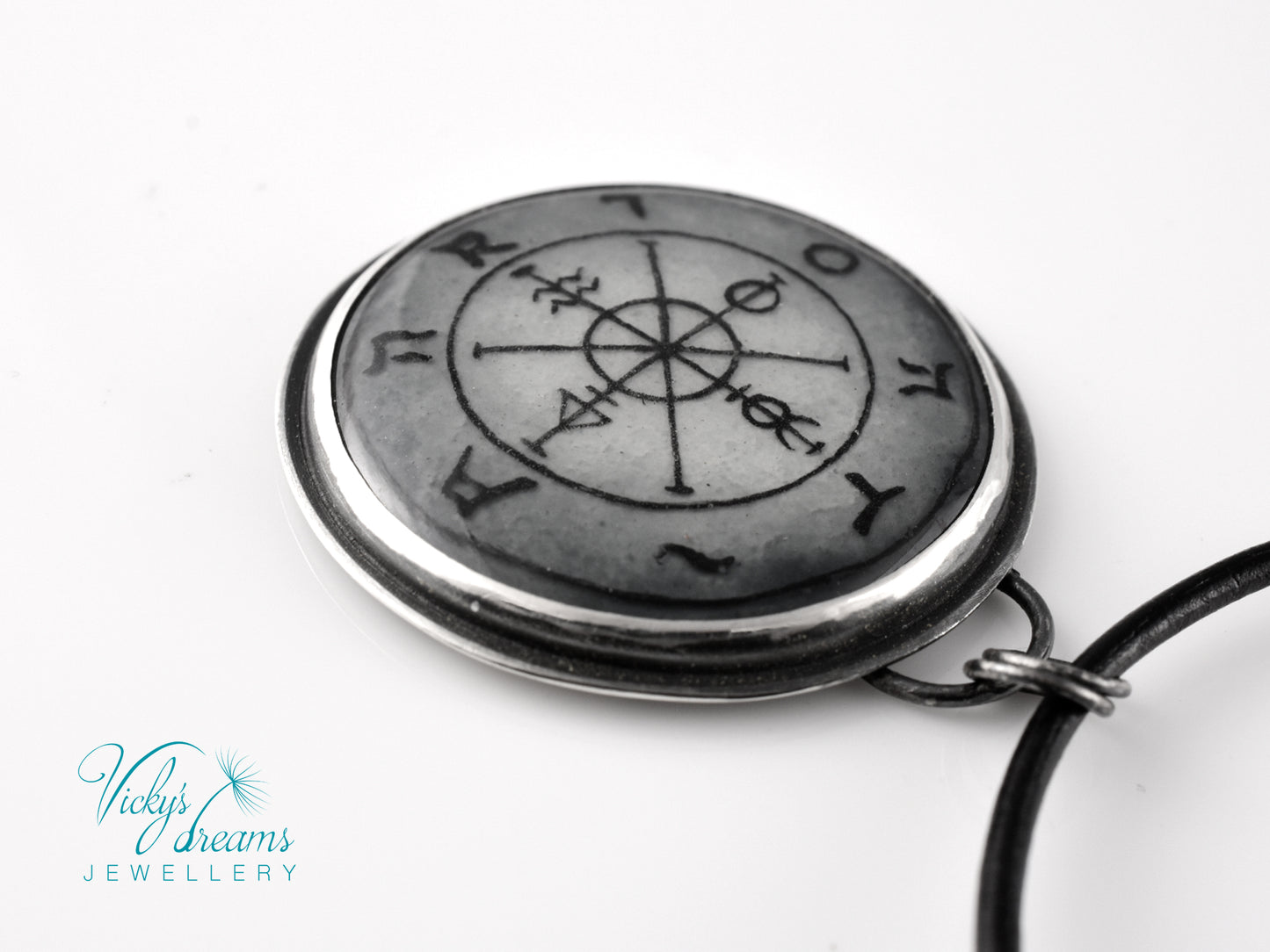 Hand Painted Enamel Wheel of Fortune Pendant – Sterling Silver Tarot Necklace