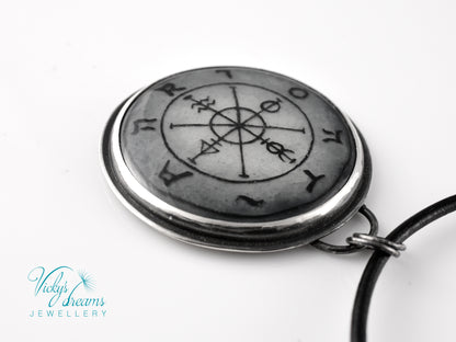 Hand Painted Enamel Wheel of Fortune Pendant – Sterling Silver Tarot Necklace