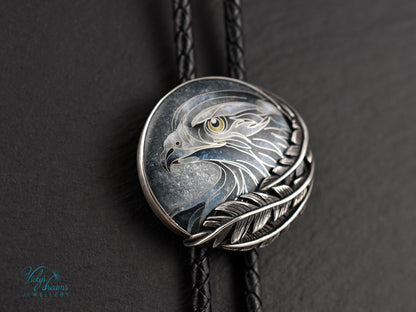 Eagle Spirit Bolo Tie – Cloisonné Enamel in Sterling Silver Feathers