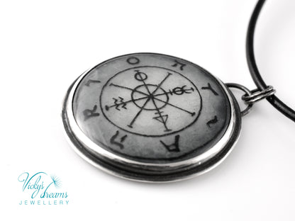 Hand Painted Enamel Wheel of Fortune Pendant – Sterling Silver Tarot Necklace