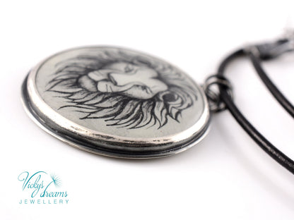 Hand-painted cloisonné enamel zodiac pendant on sterling silver with leather cord