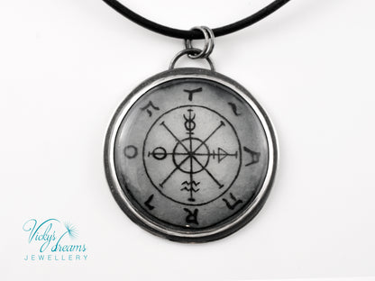 Hand Painted Enamel Wheel of Fortune Pendant – Sterling Silver Tarot Necklace