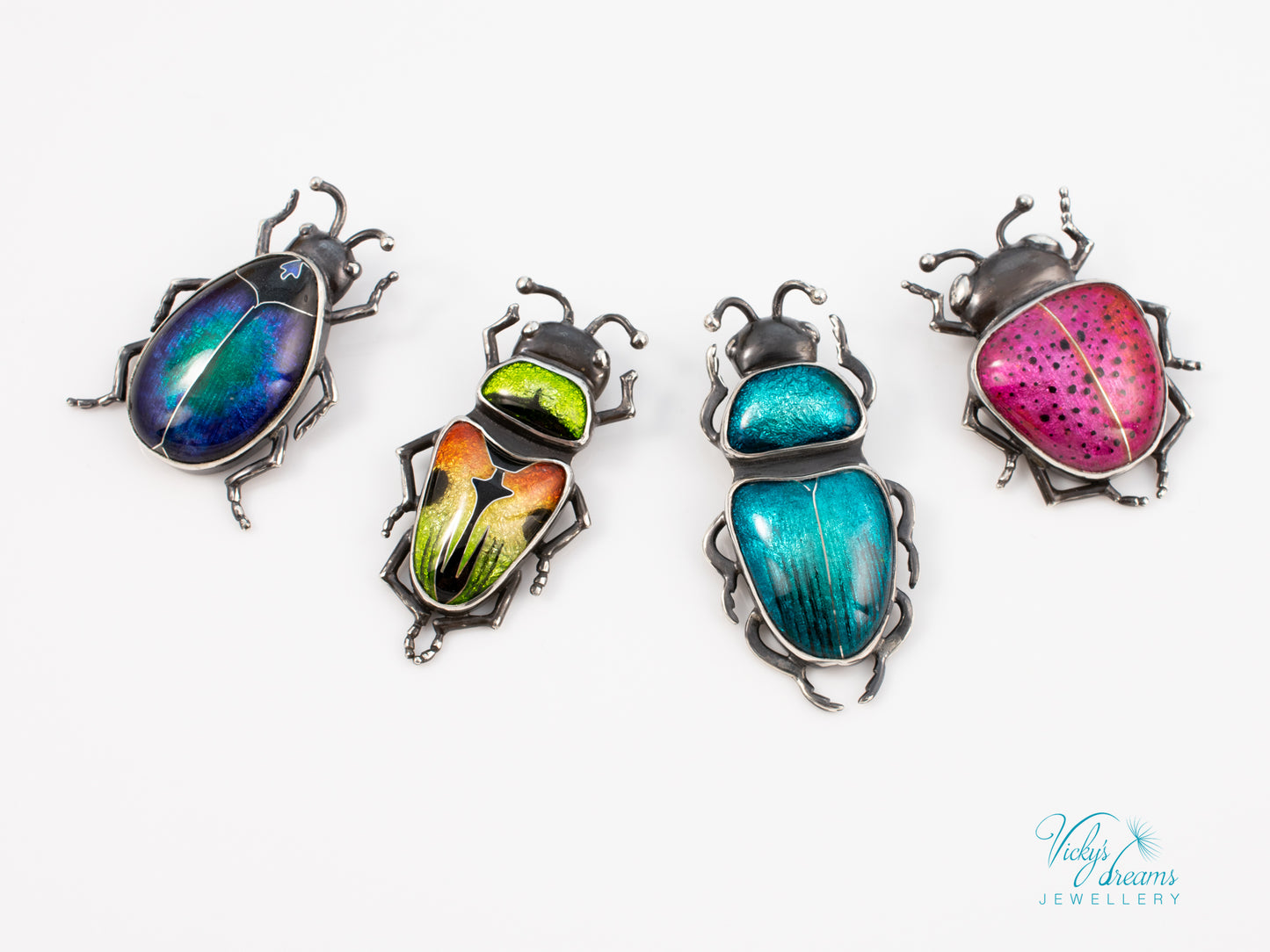 Beetle Cloisonne Enamel Pendant Necklace - Handmade Sterling Silver Insect Jewelry