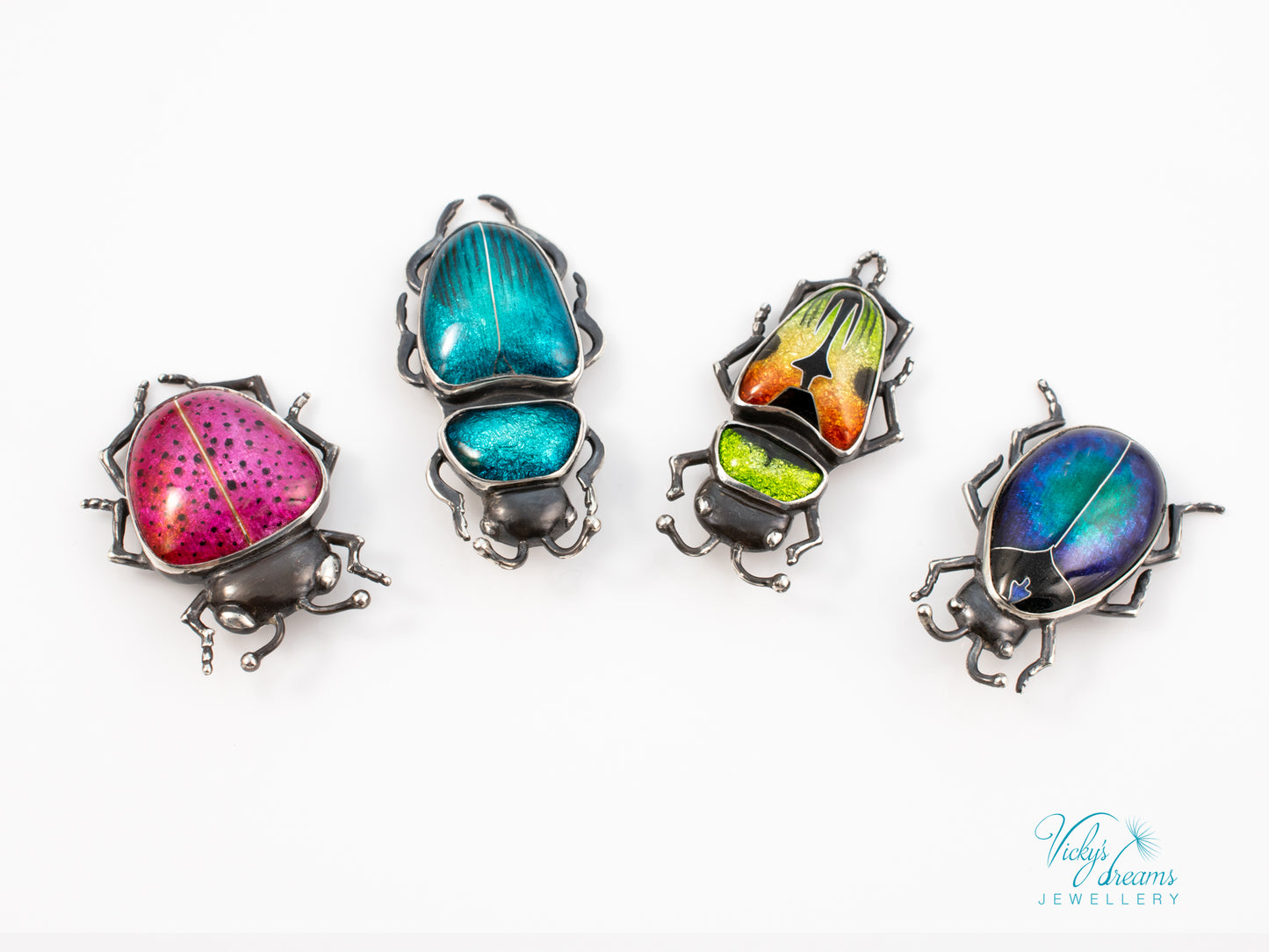 Beetle Cloisonne Enamel Pendant Necklace - Handmade Sterling Silver Insect Jewelry