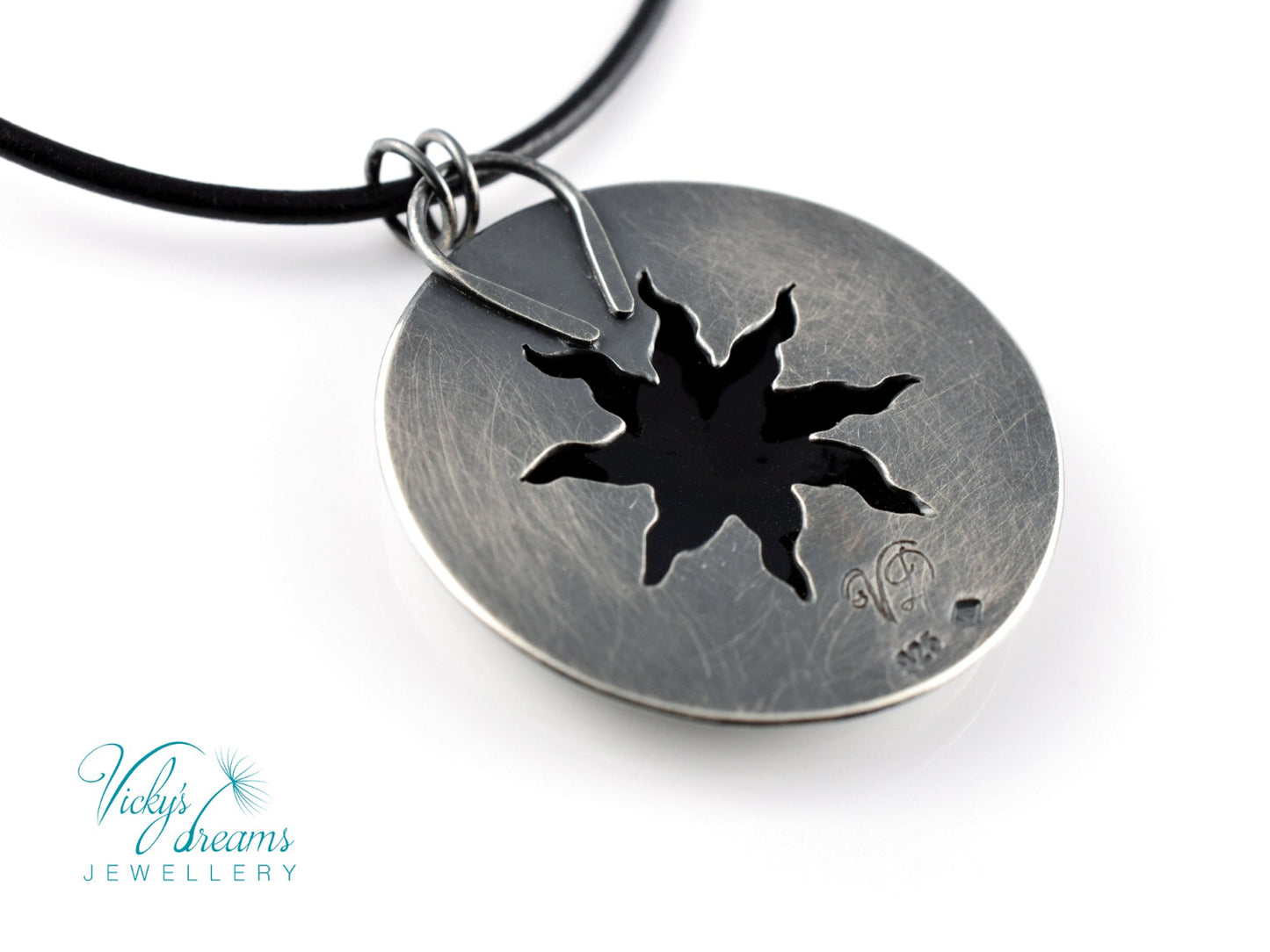 Hand-painted cloisonné enamel zodiac pendant on sterling silver with leather cord