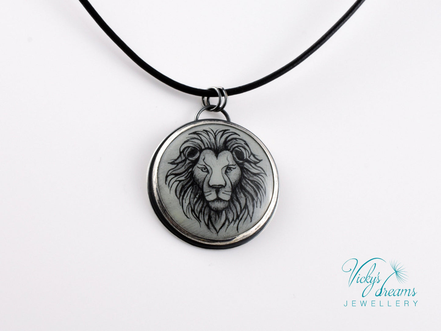 Hand-painted cloisonné enamel zodiac pendant on sterling silver with leather cord