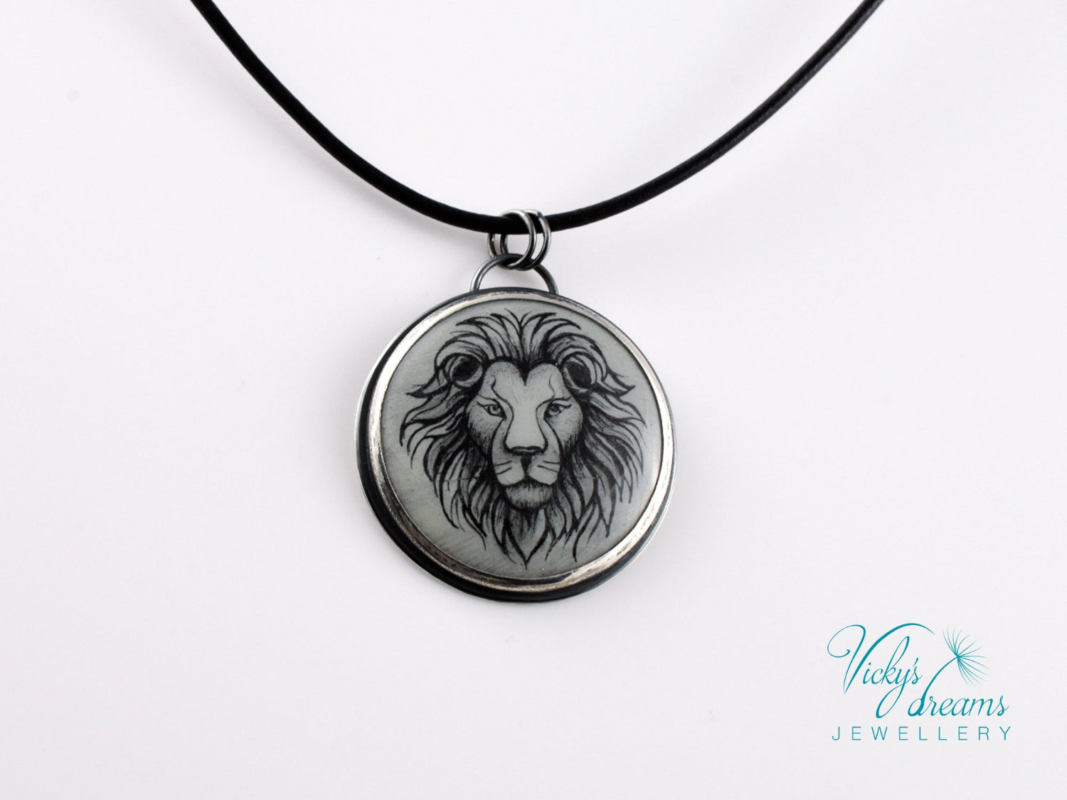 Hand-painted cloisonné enamel zodiac pendant on sterling silver with leather cord