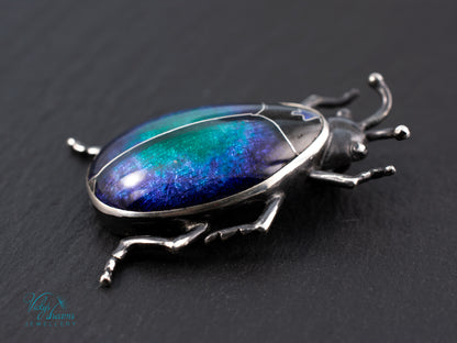Blue Purple Enamel Scarab Beetle Pendant | Sterling Silver Cloisonne Insect Necklace | Cosmic Bug Jewelry Without Chain