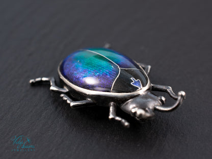 Blue Purple Enamel Scarab Beetle Pendant | Sterling Silver Cloisonne Insect Necklace | Cosmic Bug Jewelry Without Chain