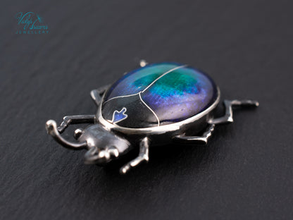 Blue Purple Enamel Scarab Beetle Pendant | Sterling Silver Cloisonne Insect Necklace | Cosmic Bug Jewelry Without Chain