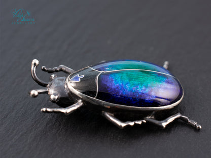 Blue Purple Enamel Scarab Beetle Pendant | Sterling Silver Cloisonne Insect Necklace | Cosmic Bug Jewelry Without Chain