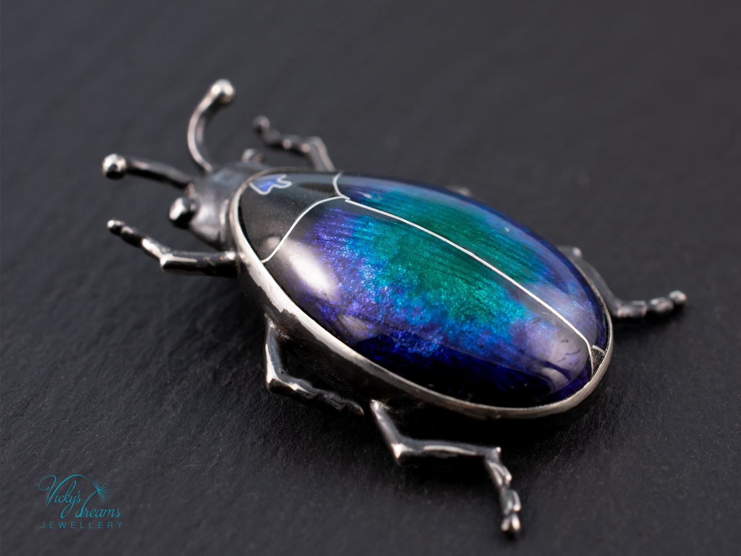 Blue Purple Enamel Scarab Beetle Pendant | Sterling Silver Cloisonne Insect Necklace | Cosmic Bug Jewelry Without Chain