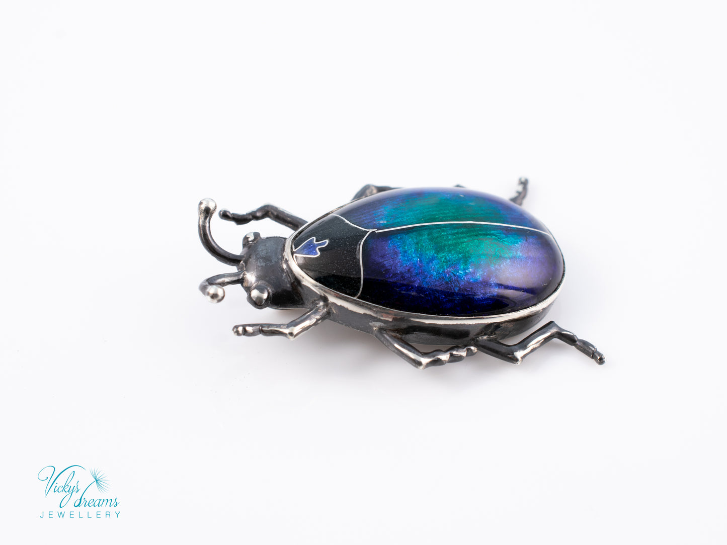 Blue Purple Enamel Scarab Beetle Pendant | Sterling Silver Cloisonne Insect Necklace | Cosmic Bug Jewelry Without Chain