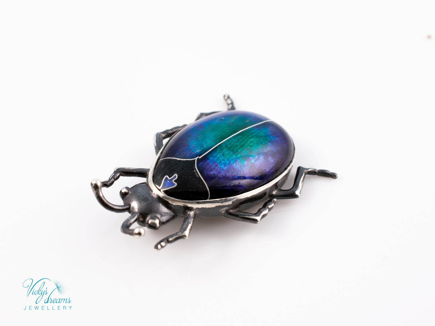 Blue Purple Enamel Scarab Beetle Pendant | Sterling Silver Cloisonne Insect Necklace | Cosmic Bug Jewelry Without Chain