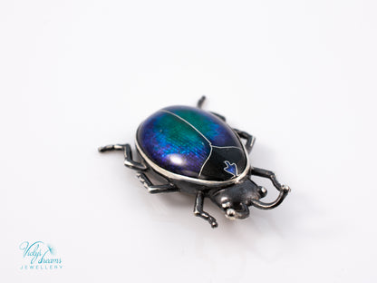 Blue Purple Enamel Scarab Beetle Pendant | Sterling Silver Cloisonne Insect Necklace | Cosmic Bug Jewelry Without Chain