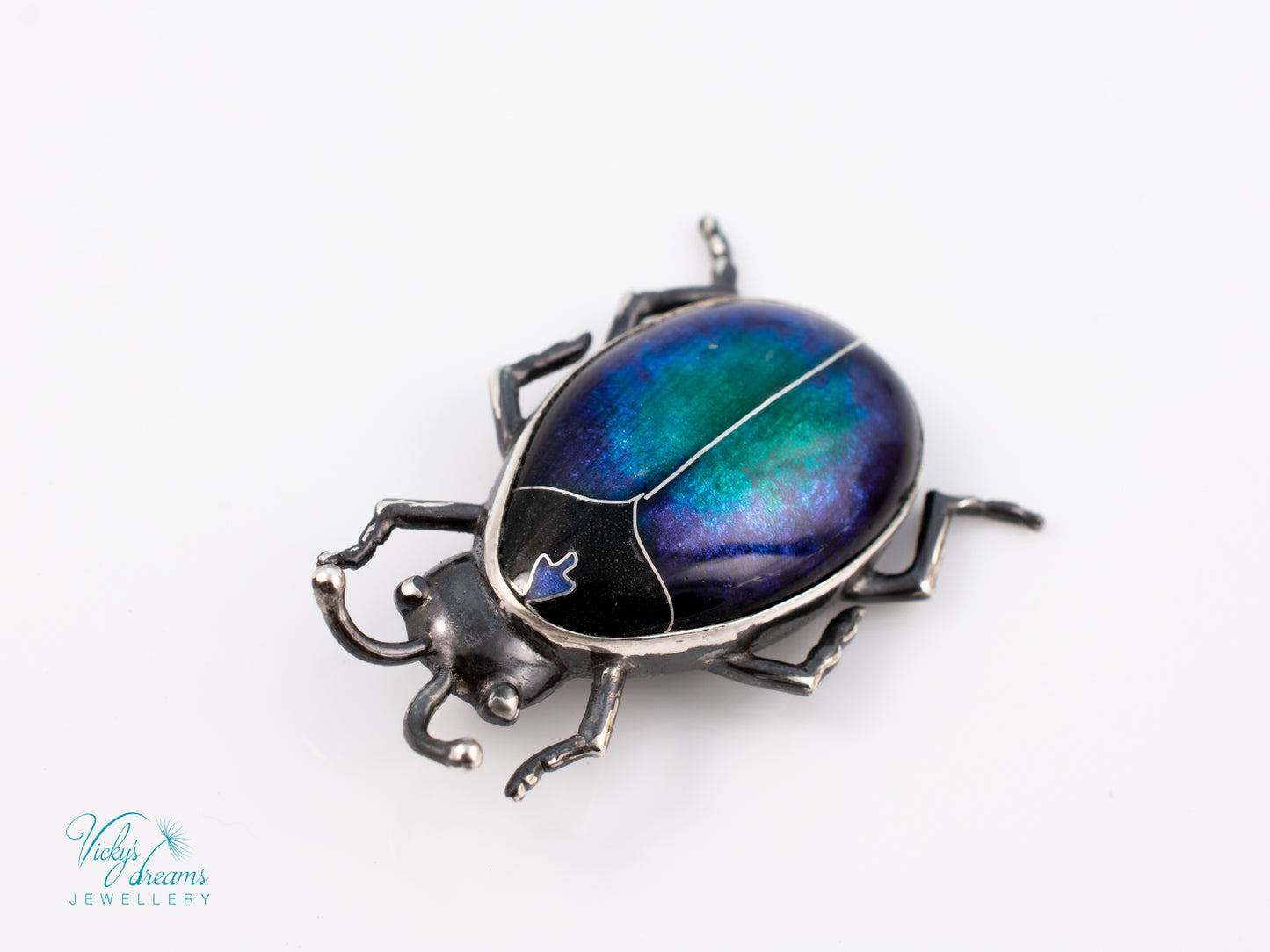 Blue Purple Enamel Scarab Beetle Pendant | Sterling Silver Cloisonne Insect Necklace | Cosmic Bug Jewelry Without Chain