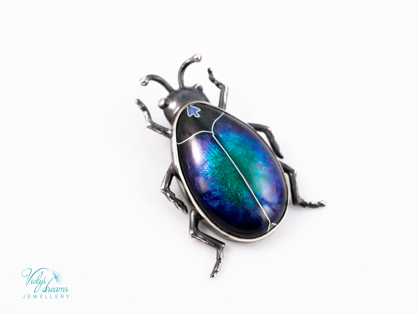 Blue Purple Enamel Scarab Beetle Pendant | Sterling Silver Cloisonne Insect Necklace | Cosmic Bug Jewelry Without Chain