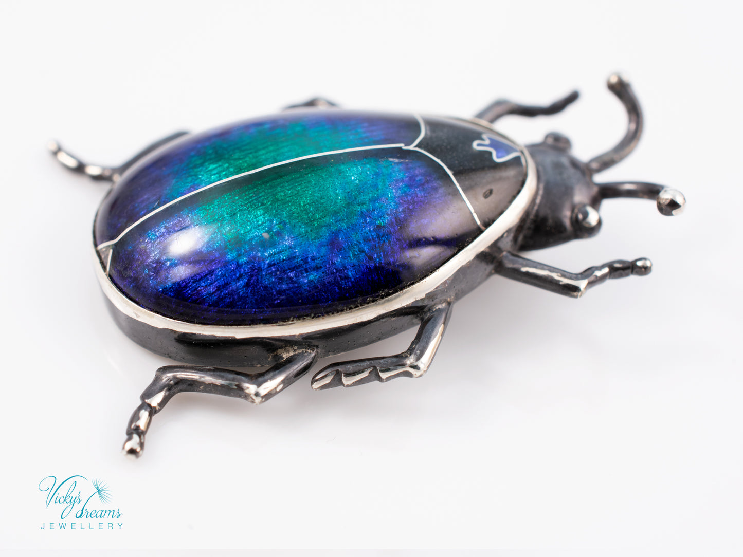 Blue Purple Enamel Scarab Beetle Pendant | Sterling Silver Cloisonne Insect Necklace | Cosmic Bug Jewelry Without Chain