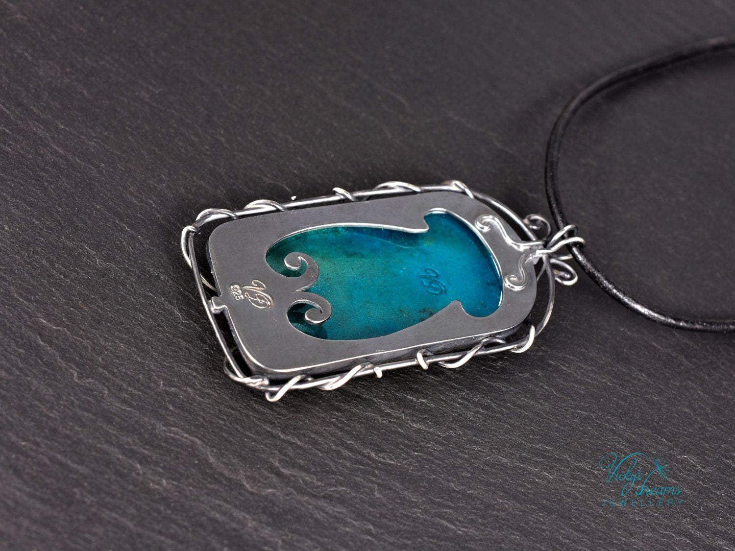 Handmade cloisonné fire lily enamel pendant on sterling silver with leather cord